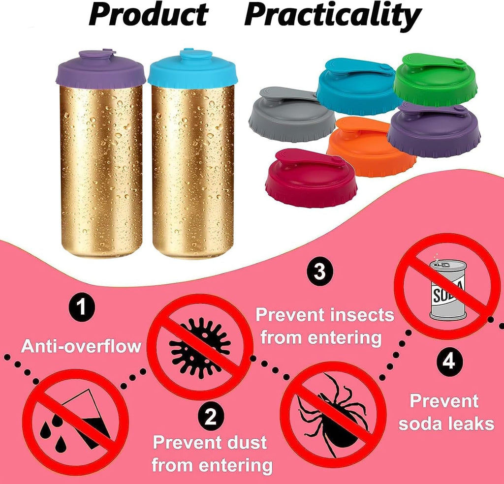 6 Pcs Can Covers for Drinks Cans, Can Lids for Drinks Protector, Reusable Silicone Soda Can Lids,Pop Can Lids Beer Energy Drink Beverage Saver Caps for Outdoor Parties, Camping and Travel