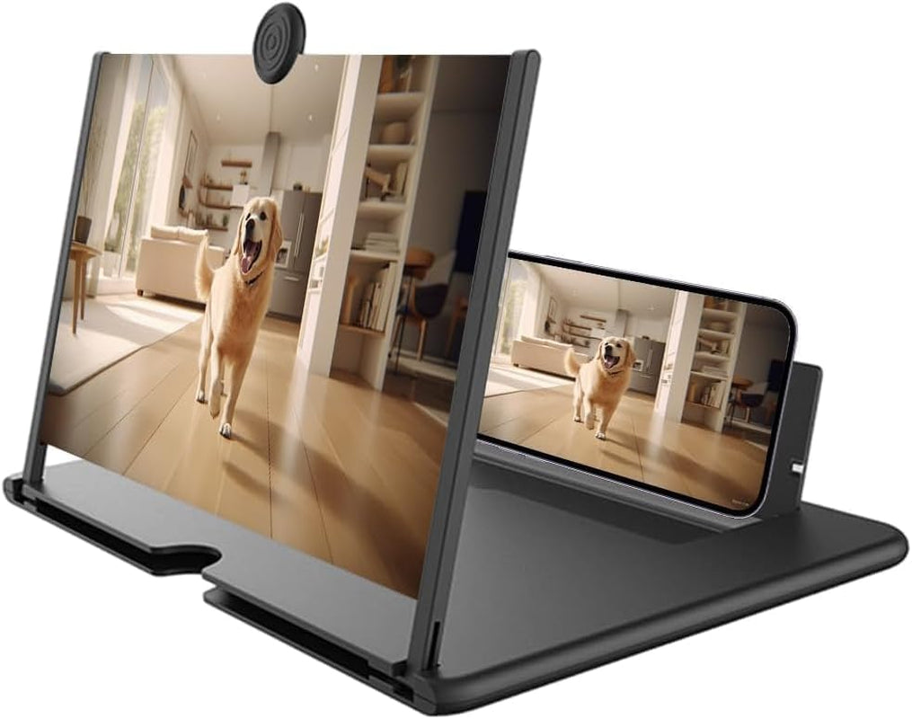 Mobile Phone Screen Magnifier, 3D HD Mobile Magnifier Projector Screen for Movies and Videos, Foldable Phone Stand with Screen Amplifier, Supports All Smartphones (10 Inch-Black)