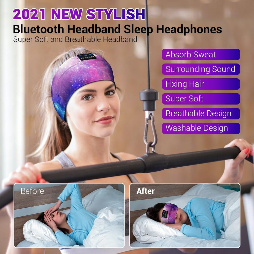  Bluetooth Headband Sleeping Wireless Headband Headphones with Thin HD Stereo Speakers Perfect for Side Sleepers, Sport, Yoga, Travel