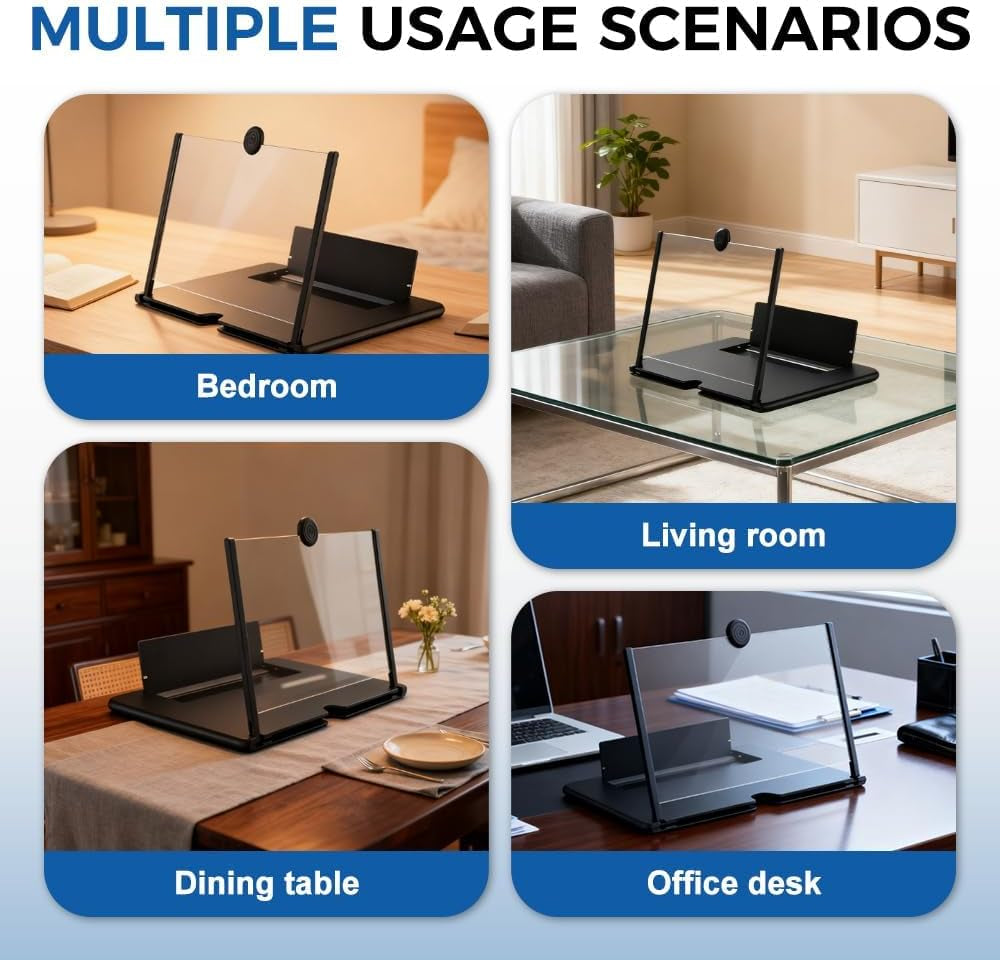 Mobile Phone Screen Magnifier, 3D HD Mobile Magnifier Projector Screen for Movies and Videos, Foldable Phone Stand with Screen Amplifier, Supports All Smartphones (10 Inch-Black)