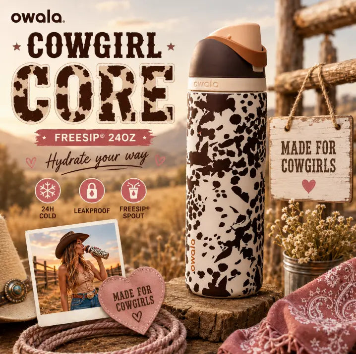 Owala Freesip Water Bottle Collection – Cowgirl Core, Weekender,Off the Hook, Wild at Heart, & Vintage Surf