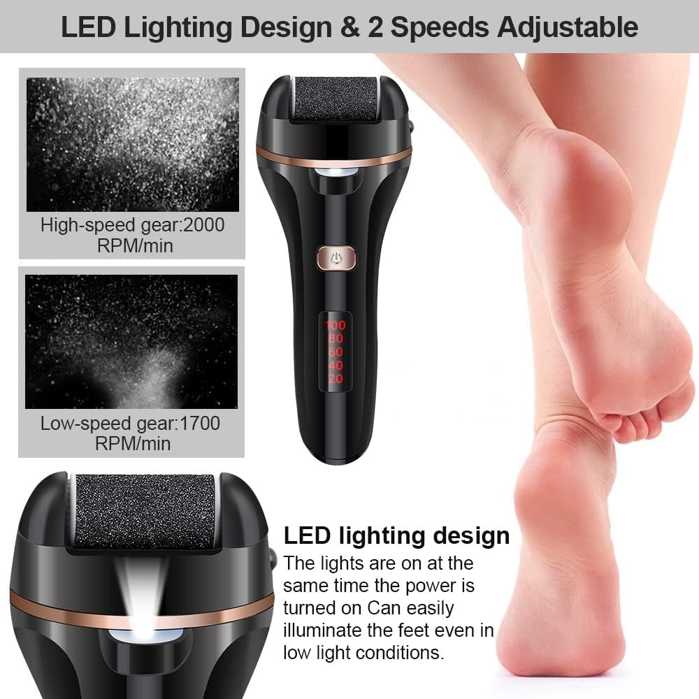 Electric Foot File Callus Remover, Rechargeablet with 3 Roller Heads,2 Speed 
