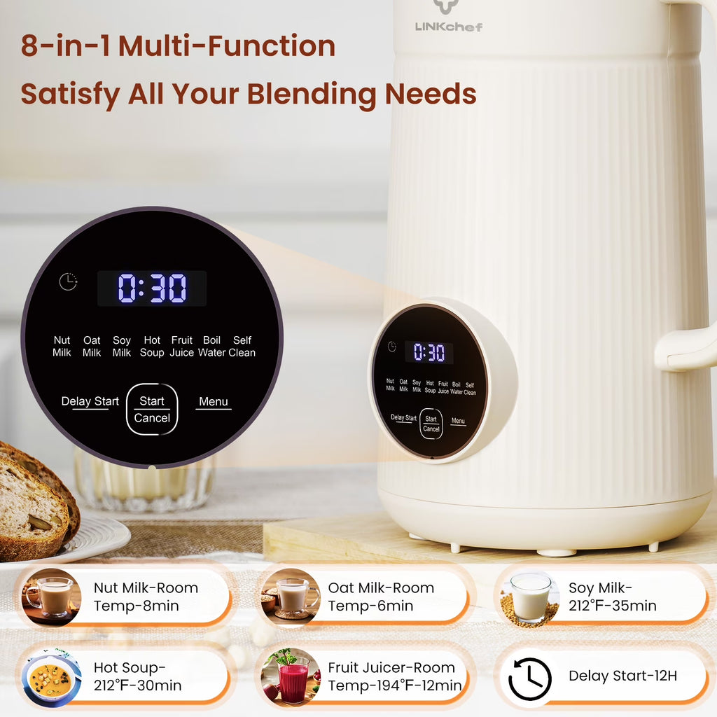 Nut Milk Maker 40 Oz Almond Oat Soy Milk Maker Blender with Self-Cleaning, Delay Start and Keep Warm