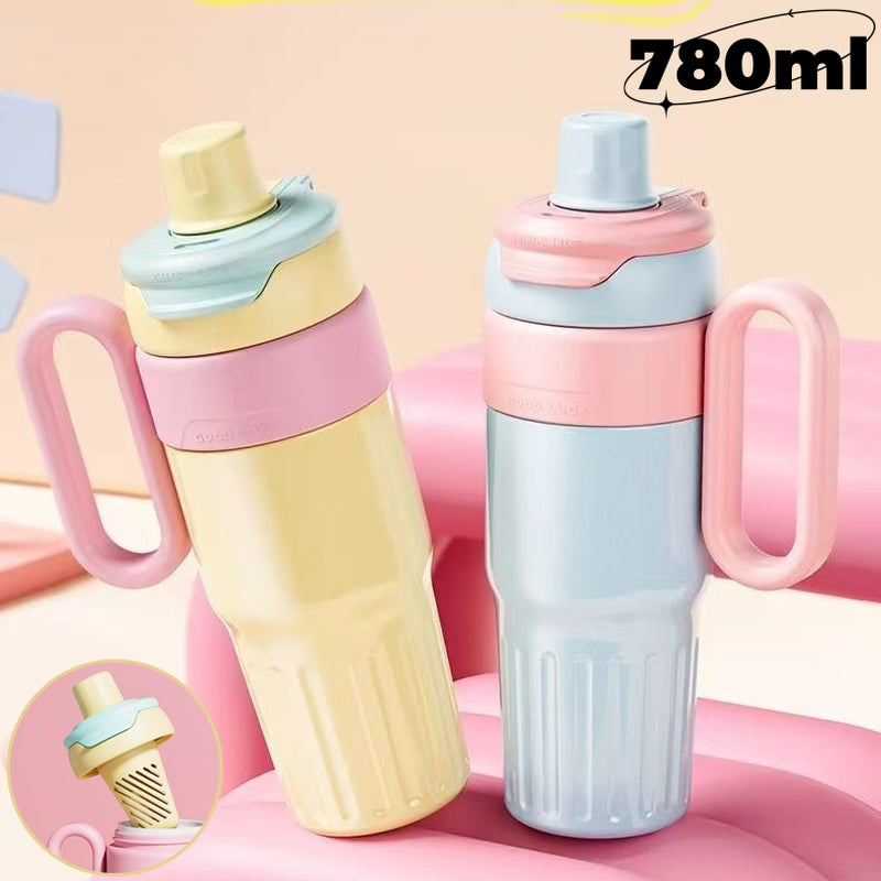 Large Capacity 780ml Gradient Stainless Steel Thermal Cup with Lid and Straw - Perfect for Coffee Lovers!