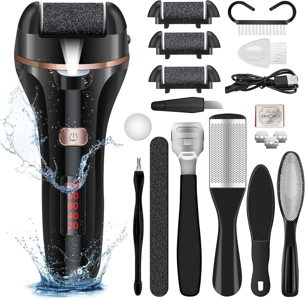 Electric Foot File Callus Remover, Rechargeablet with 3 Roller Heads,2 Speed 