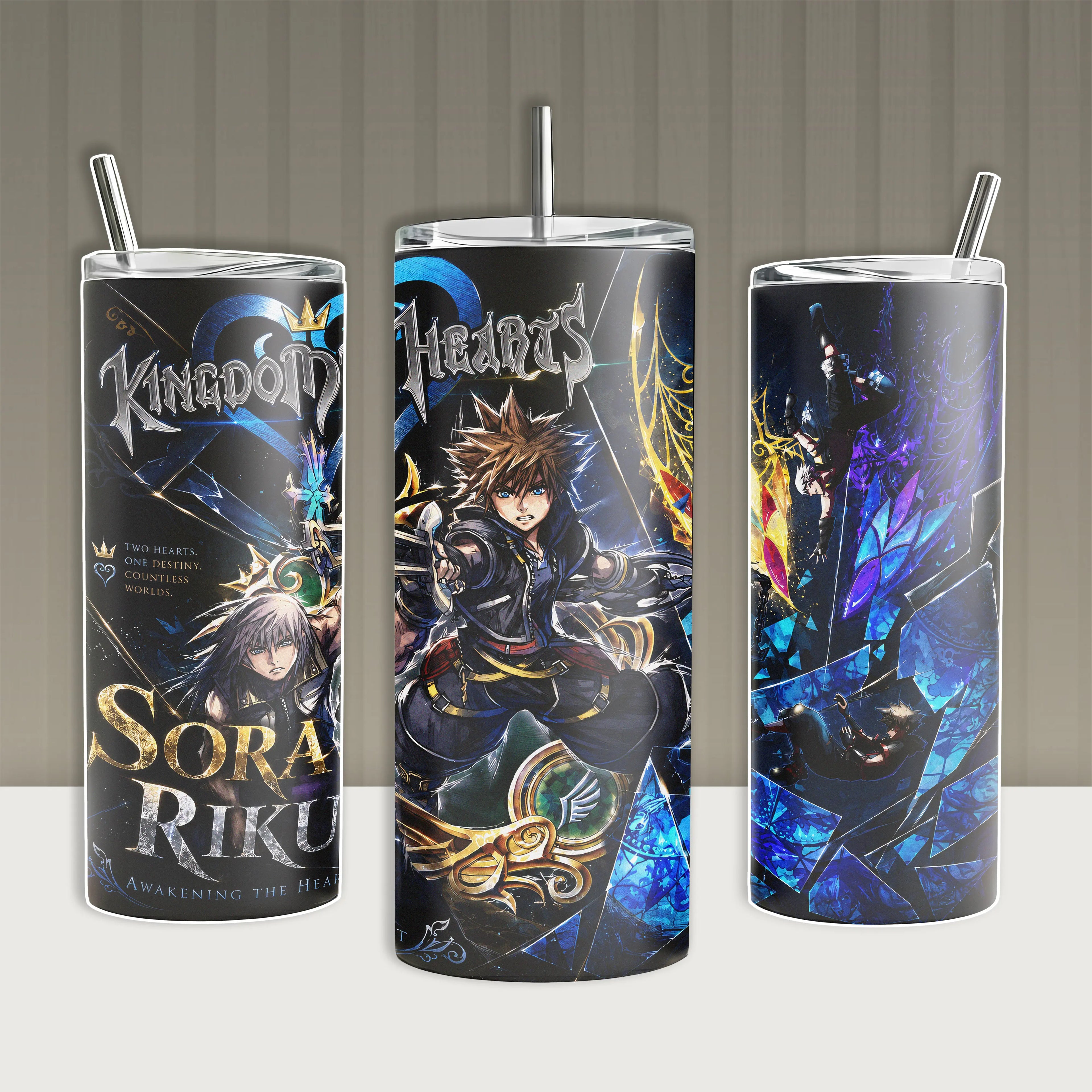 Kingdom Hearts Sora X Riku Tumbler with Lid and Straw, Fire & Ice Anime Travel Mug, 20Oz 40Oz
