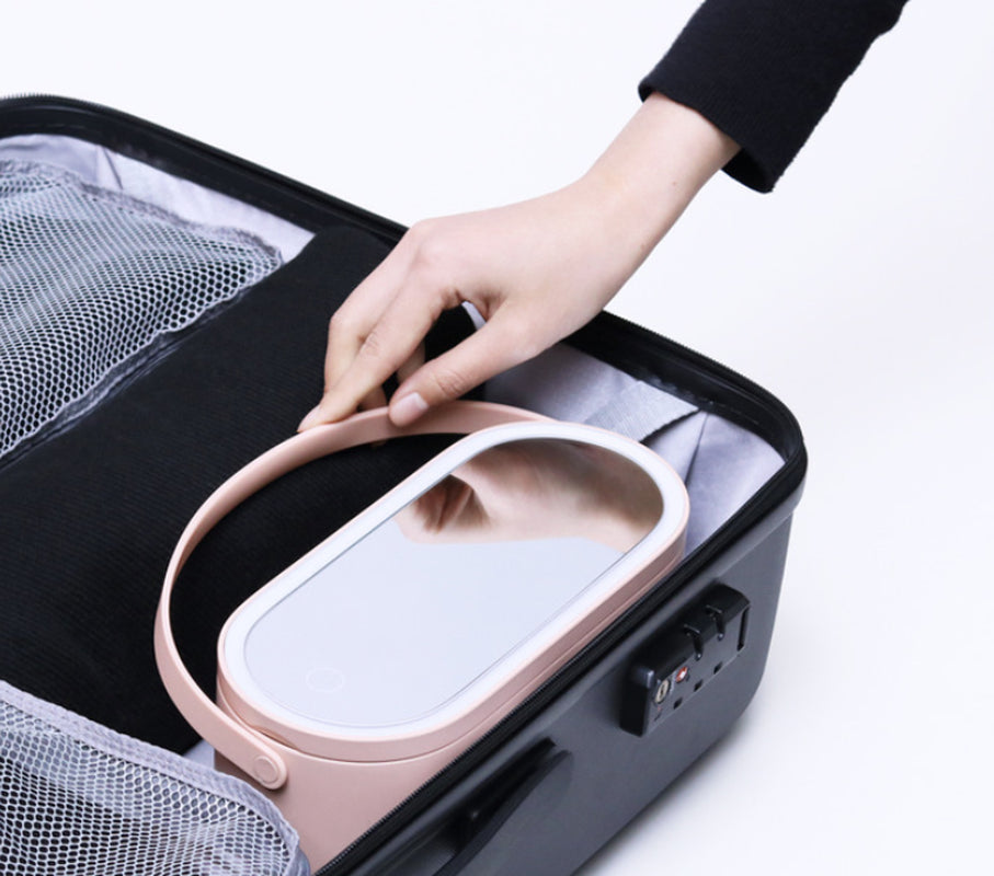 Portable Led Desk Storage Cosmetic Mirror Organizer Box with Light