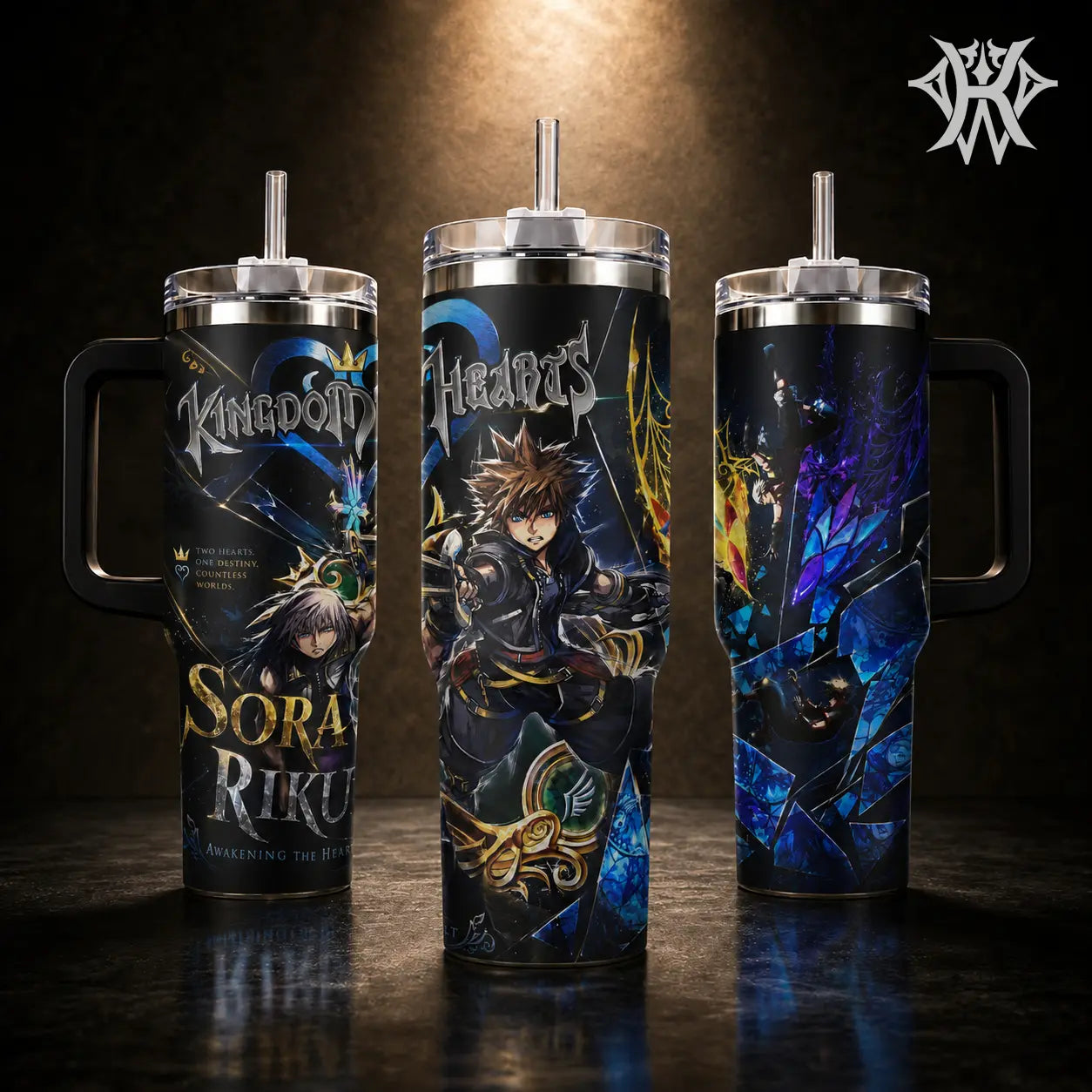 Kingdom Hearts Sora X Riku Tumbler with Lid and Straw, Fire & Ice Anime Travel Mug, 20Oz 40Oz