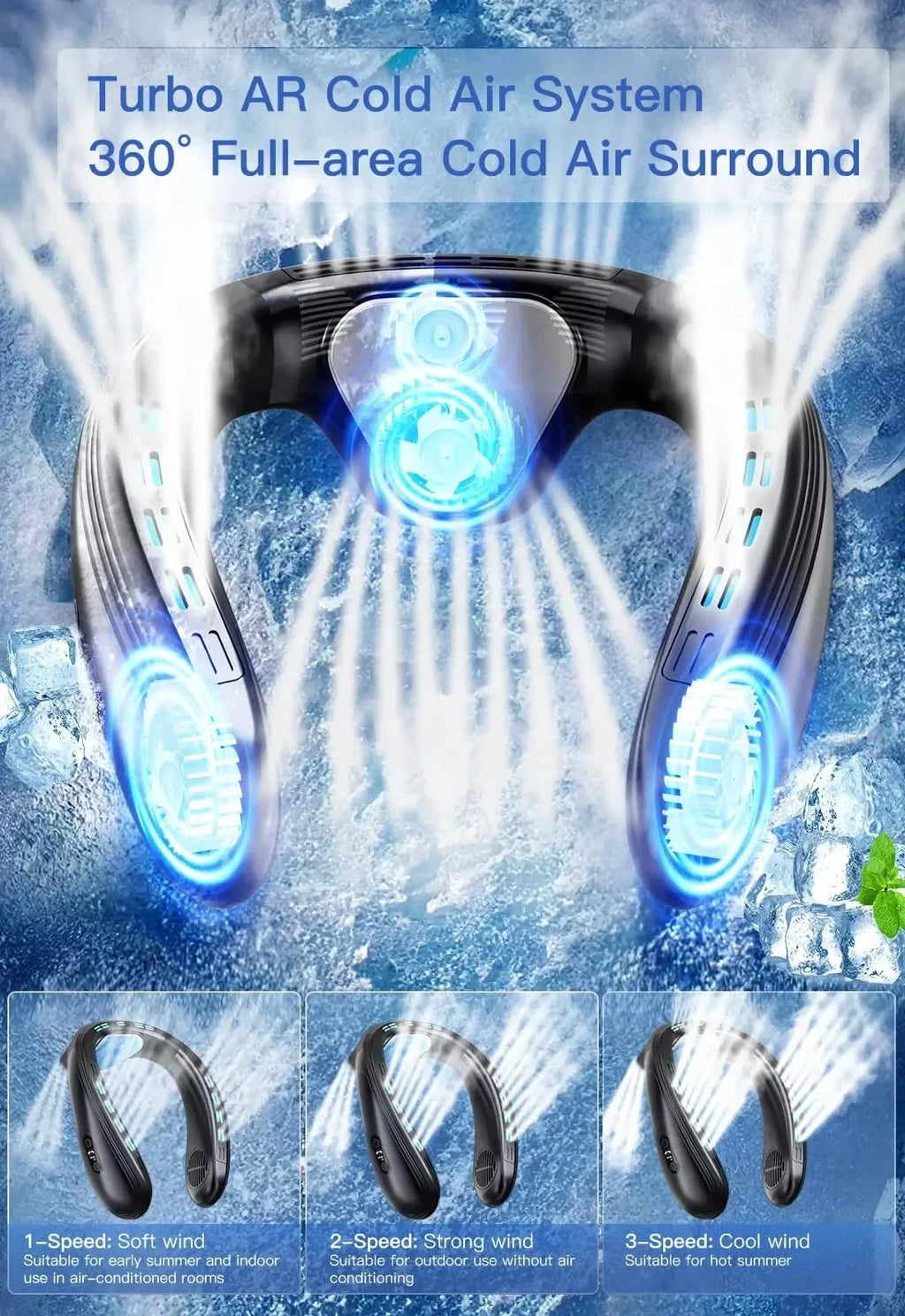 New Portable Neck Fan 5200Mah Neck Air Conditioner Rechargeable 