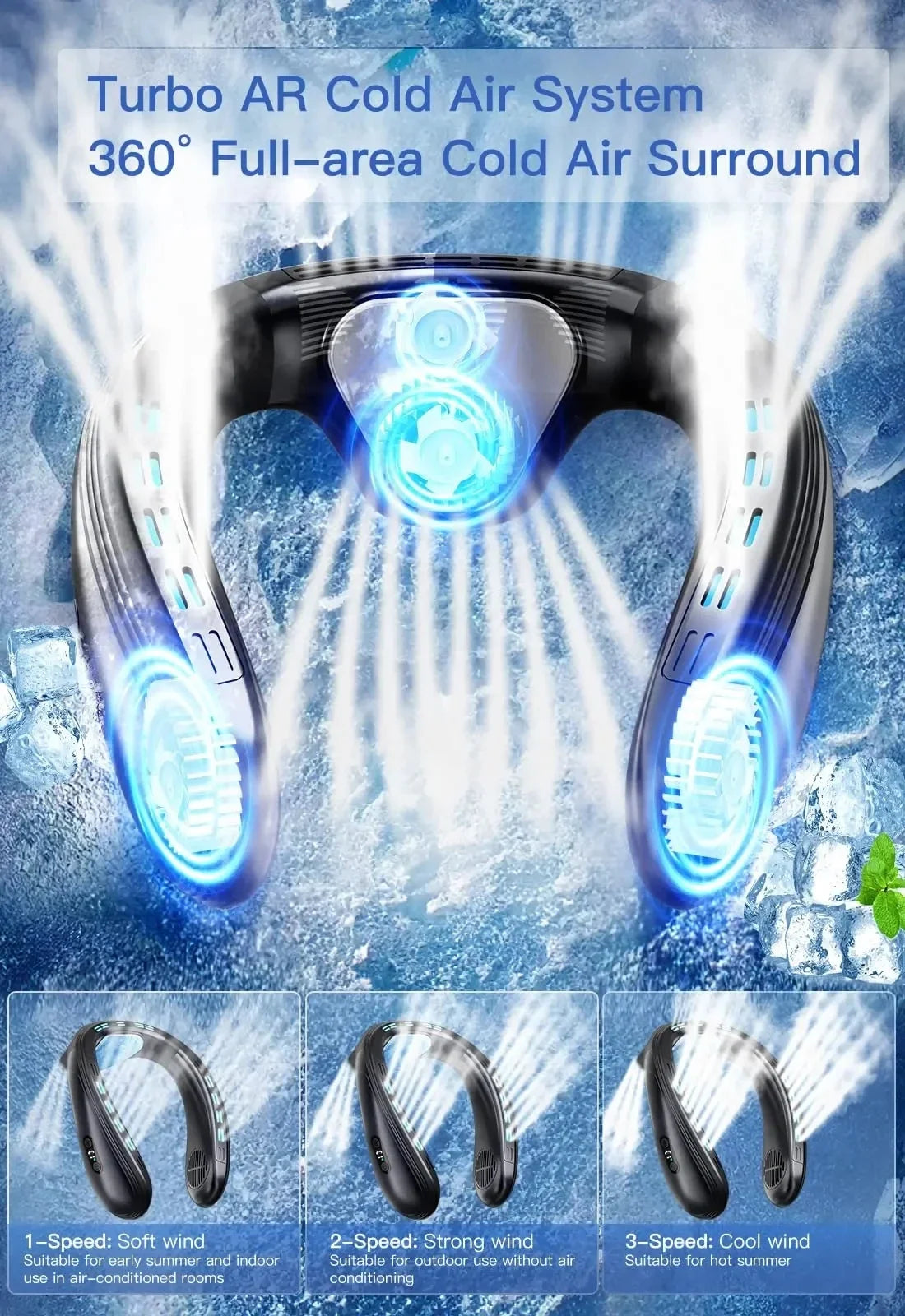 New Portable Neck Fan 5200Mah Neck Air Conditioner Rechargeable 
