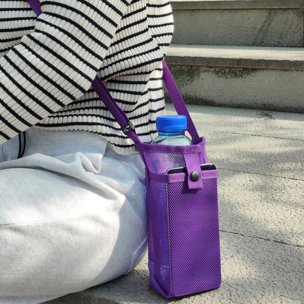 Water Bottle Cover Bag Pouch with Adjustable Straps Mesh 