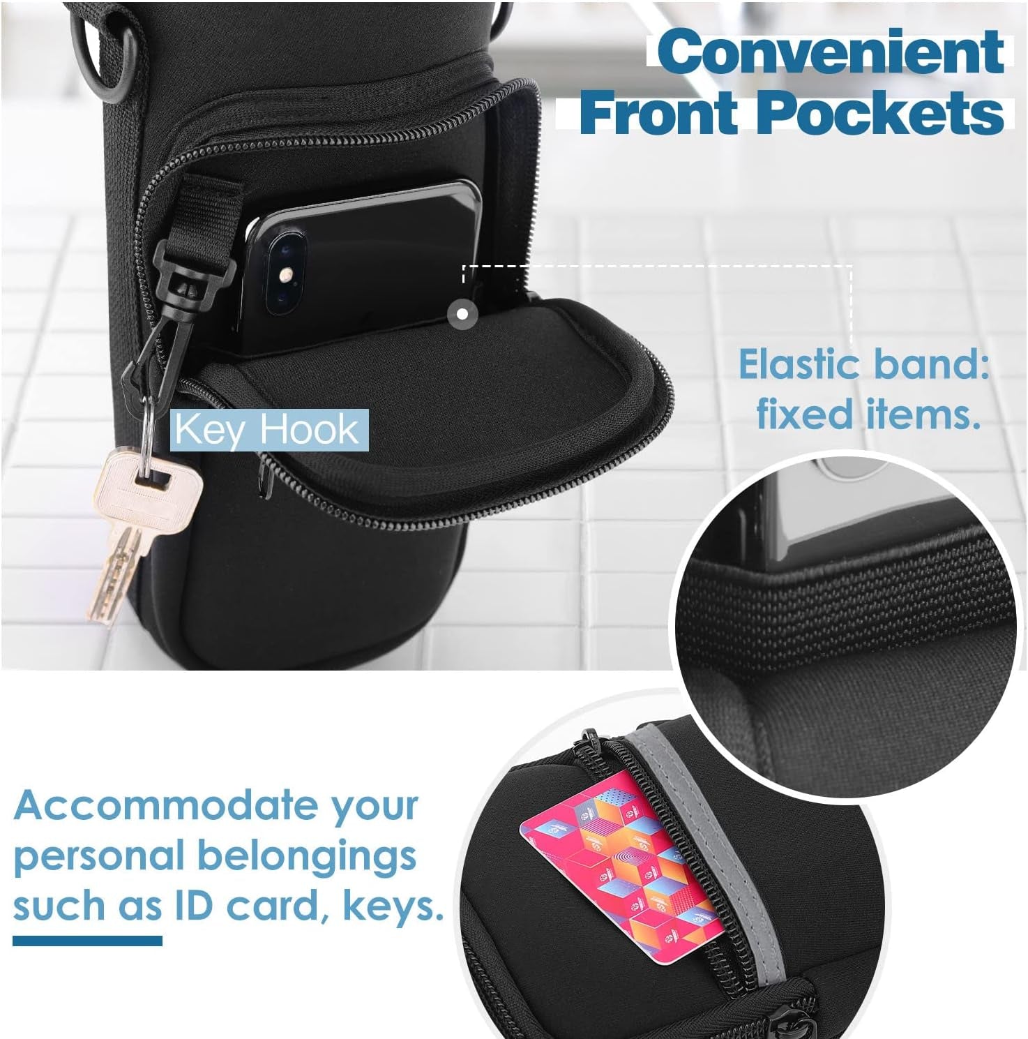  Portable Insulated Water Bottle Sling Holder Bag 500Ml/750Ml/1000Ml with Adjustable Shoulder Strap 
