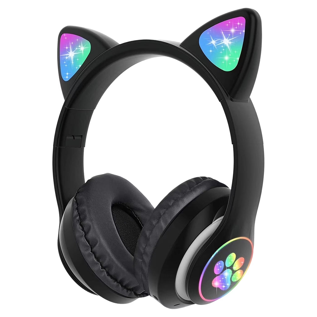 Cat Ear Wireless Headphones, LED Light up Kids Bluetooth Headphones over on Ear Black