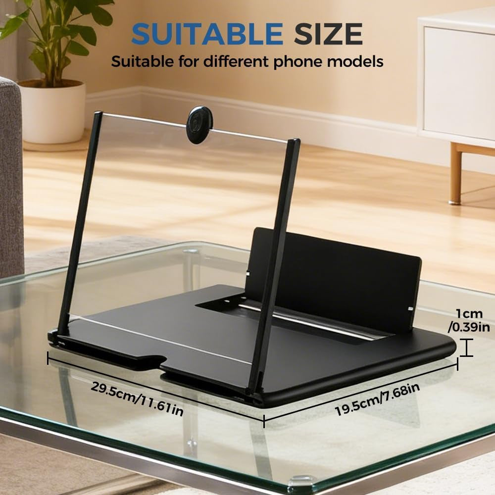 Mobile Phone Screen Magnifier, 3D HD Mobile Magnifier Projector Screen for Movies and Videos, Foldable Phone Stand with Screen Amplifier, Supports All Smartphones (10 Inch-Black)