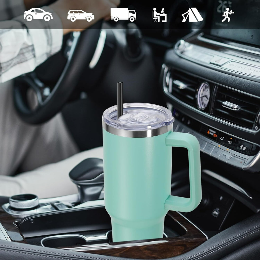 40Oz Tumbler with Handel and Straw Stainless Steel Vacuum Insulated Water Bottle