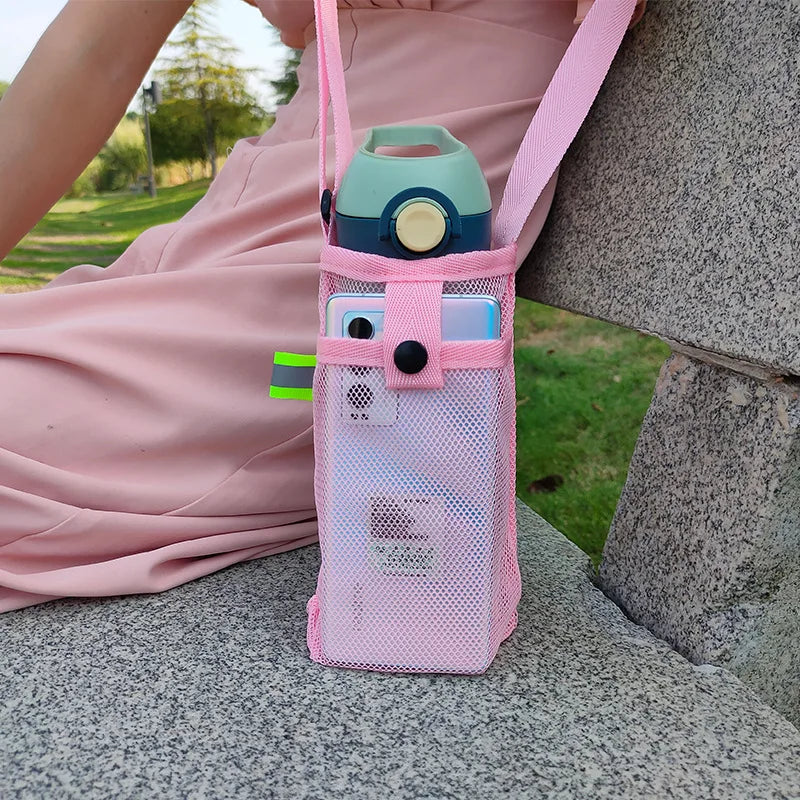 Water Bottle Cover Bag Pouch with Adjustable Straps Mesh 