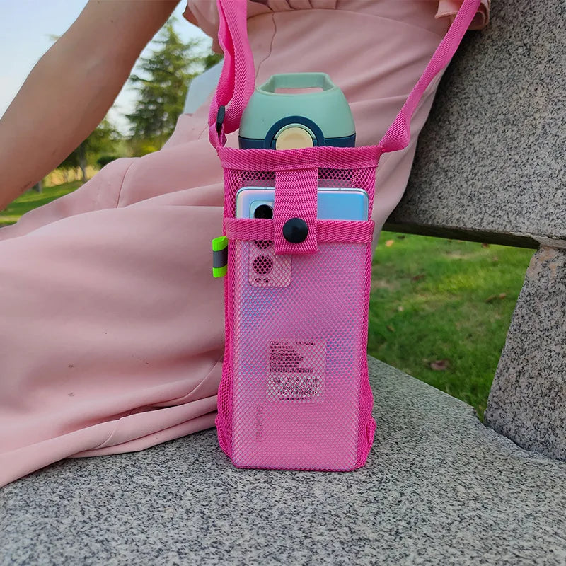 Water Bottle Cover Bag Pouch with Adjustable Straps Mesh 