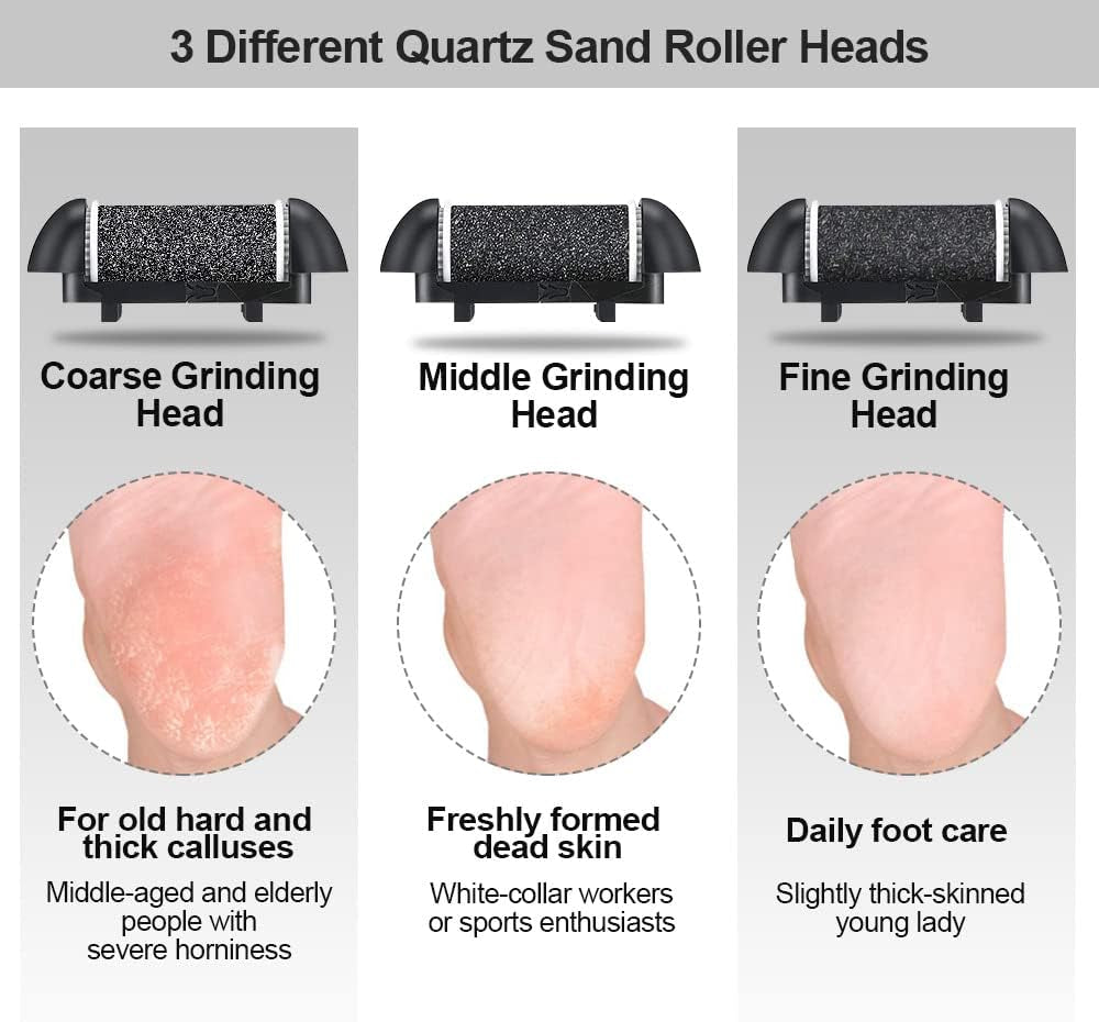 Electric Foot File Callus Remover, Rechargeablet with 3 Roller Heads,2 Speed 