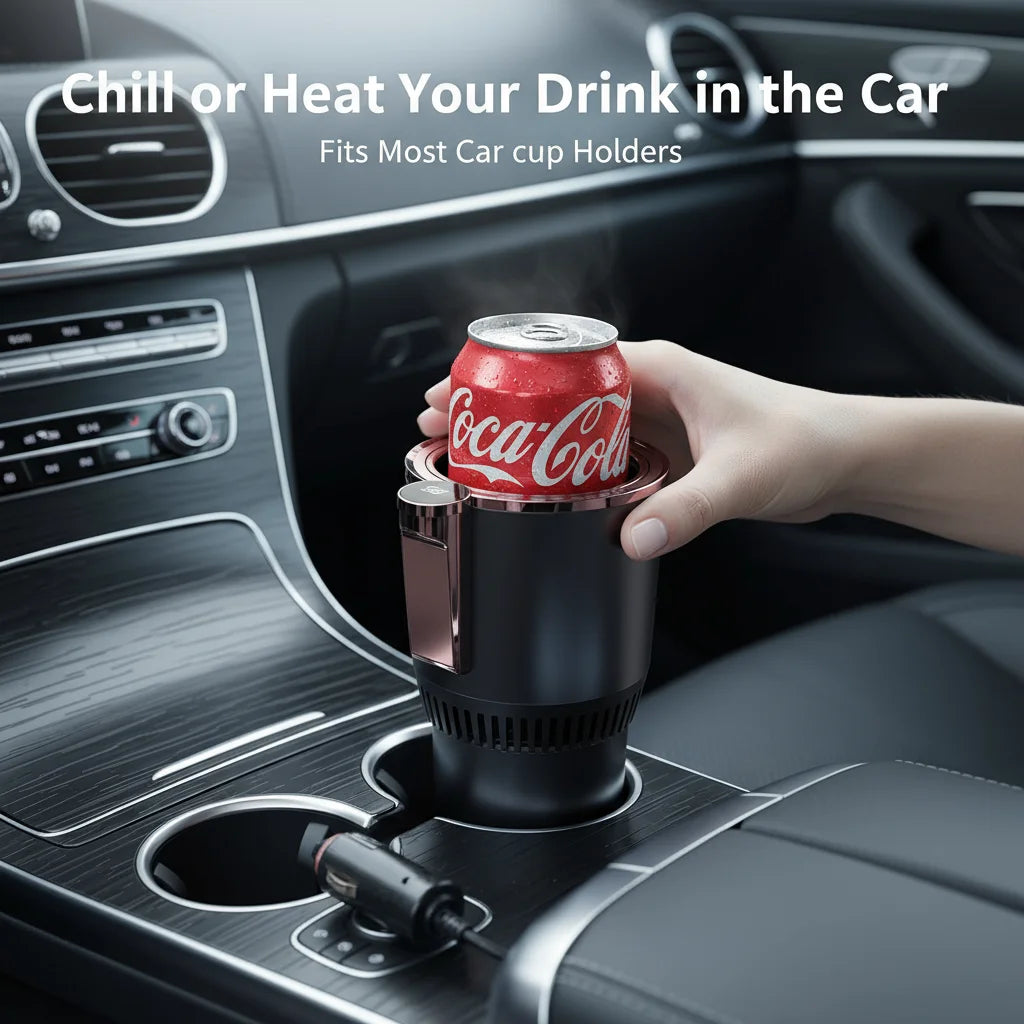 Car Cup Holder Cooler & Warmer with Digital Display, Universal 12V Heated/Cooled Drink Holder for Coffee