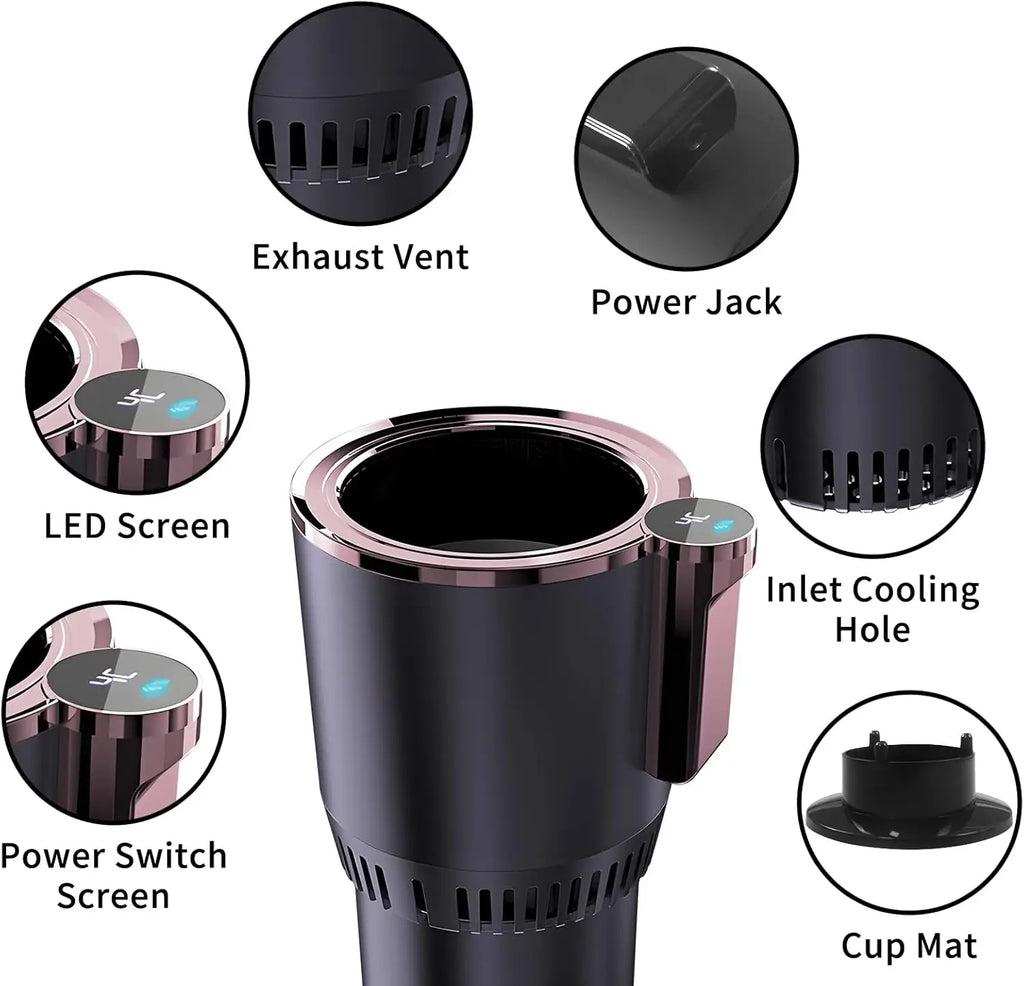 Car Cup Holder Cooler & Warmer with Digital Display, Universal 12V Heated/Cooled Drink Holder for Coffee