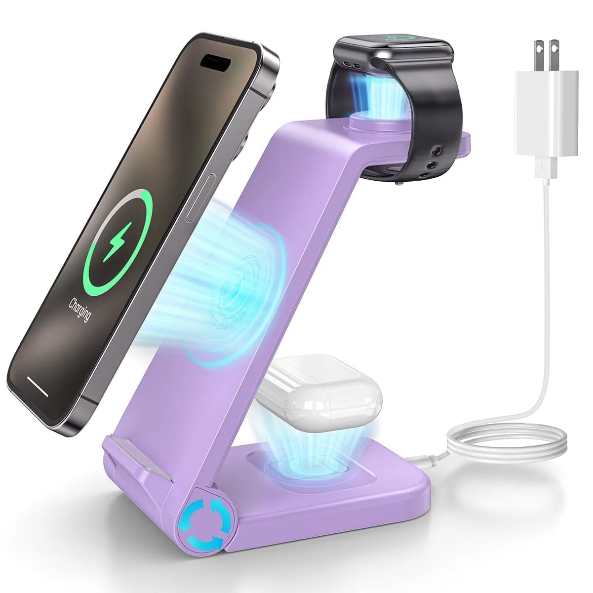 Fast Wireless Charger Station, 23W Wireless Charging Stand for Iphone 16/15/14/13/13 Pro/ 12/12 Pro/11/Xs Max/Xr/X/Galaxy S23 S22 S21 S10, Charging Station for Airpods 4/3/2/Pro, Iwatch Series