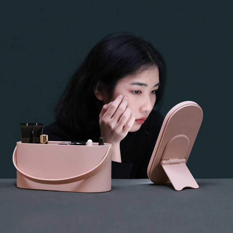 Portable Led Desk Storage Cosmetic Mirror Organizer Box with Light