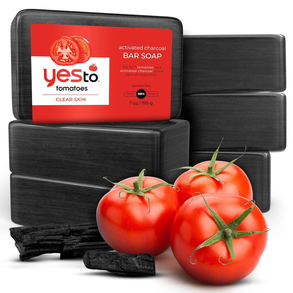 Tomatoes Charcoal Bar Soap with Tomato Extracts & Sunflower Seed Oil - Detoxifying Face & Body Soap for Men, Women, and Teens, 6 Oz - Paraben-Free