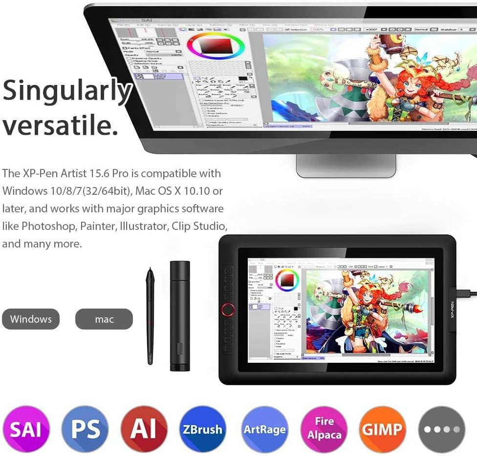 15.6" Drawing Tablet with Screen Xppen Artist 15.6 Pro Tilt Support Graphics 