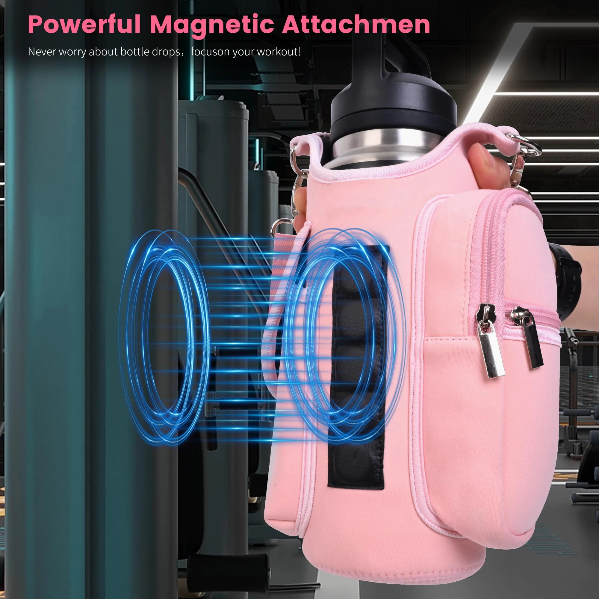 Magnetic Gym Bag Water Bottle Carrier Holder with Adjustable Shoulder Strap
