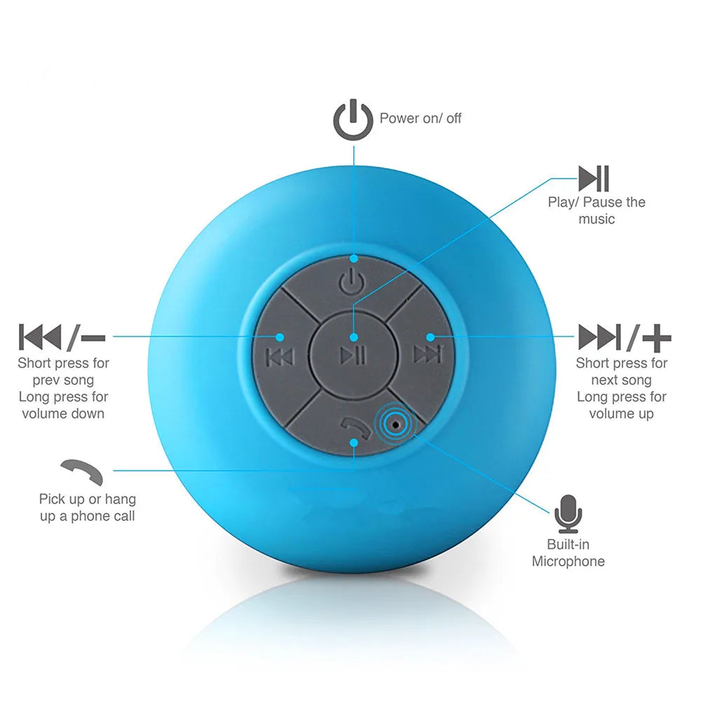 Mini Bluetooth Speaker  Waterproof Handsfree Loudspeaker with Suction Cup Mic for Bathroom Pool Beach Car Phone