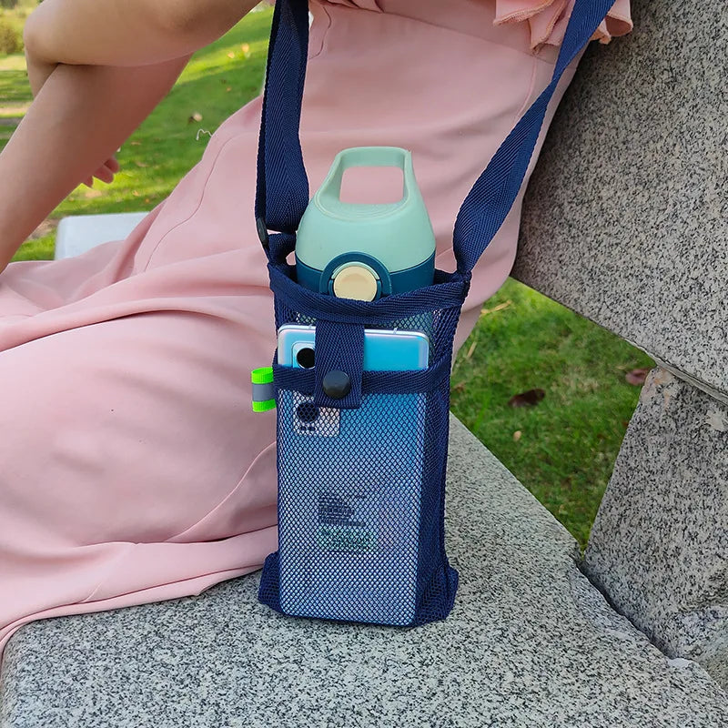 Water Bottle Cover Bag Pouch with Adjustable Straps Mesh 
