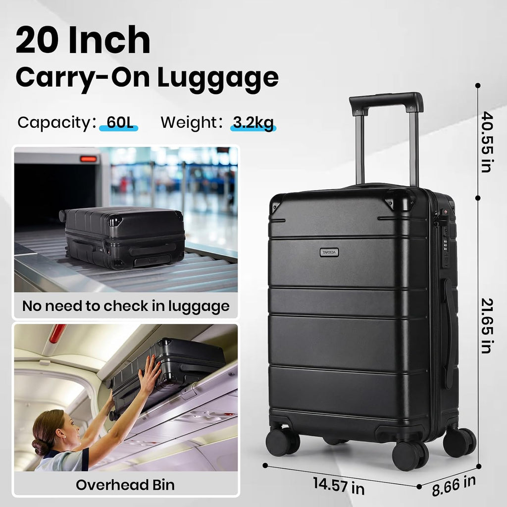 Carry on Luggage Suitcase with Vacuum Compression and Pump, 100% PC Hardshell Lightweight Travel Suitcase with TSA Lock & USB Charging Port 20Inch