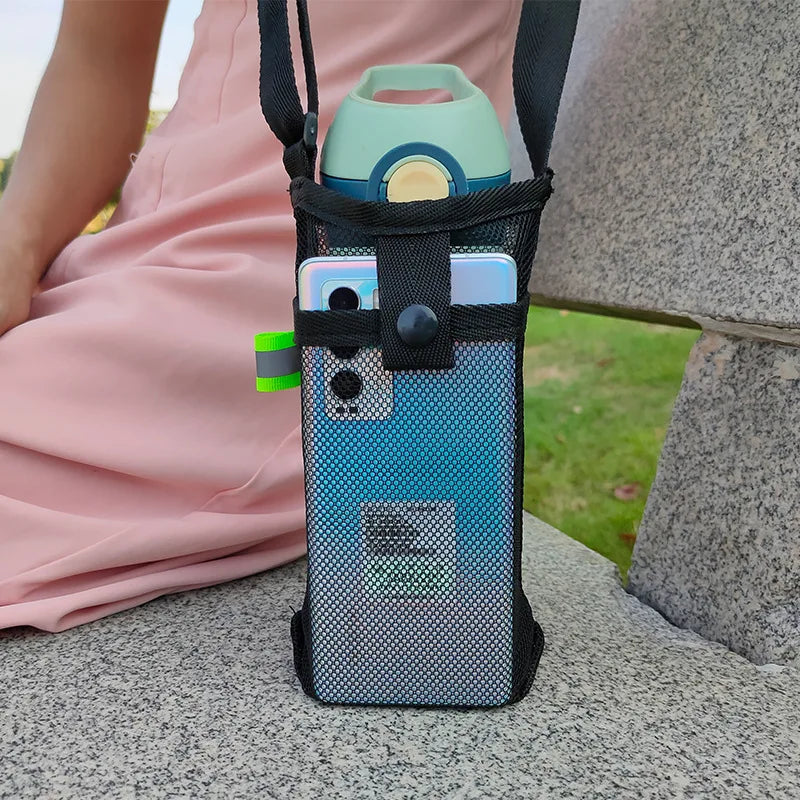 Water Bottle Cover Bag Pouch with Adjustable Straps Mesh 