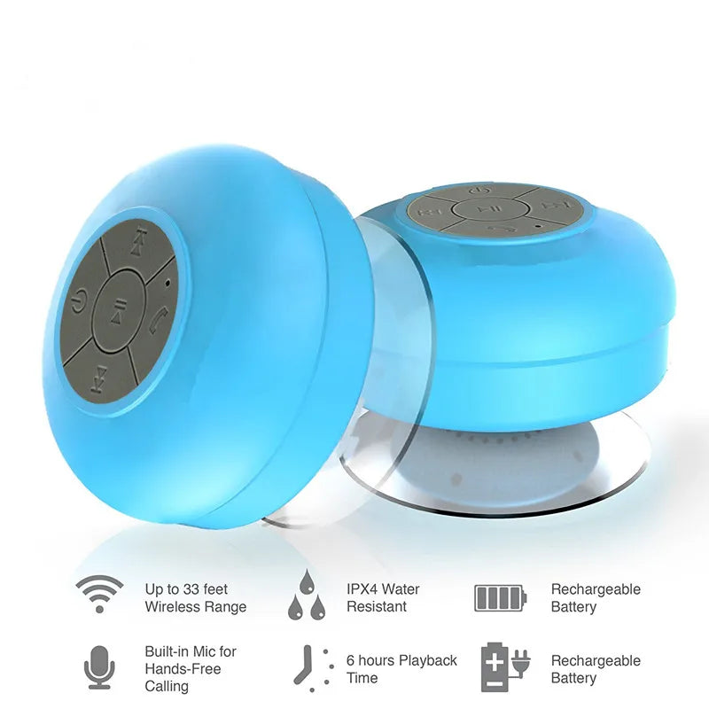 Mini Bluetooth Speaker  Waterproof Handsfree Loudspeaker with Suction Cup Mic for Bathroom Pool Beach Car Phone