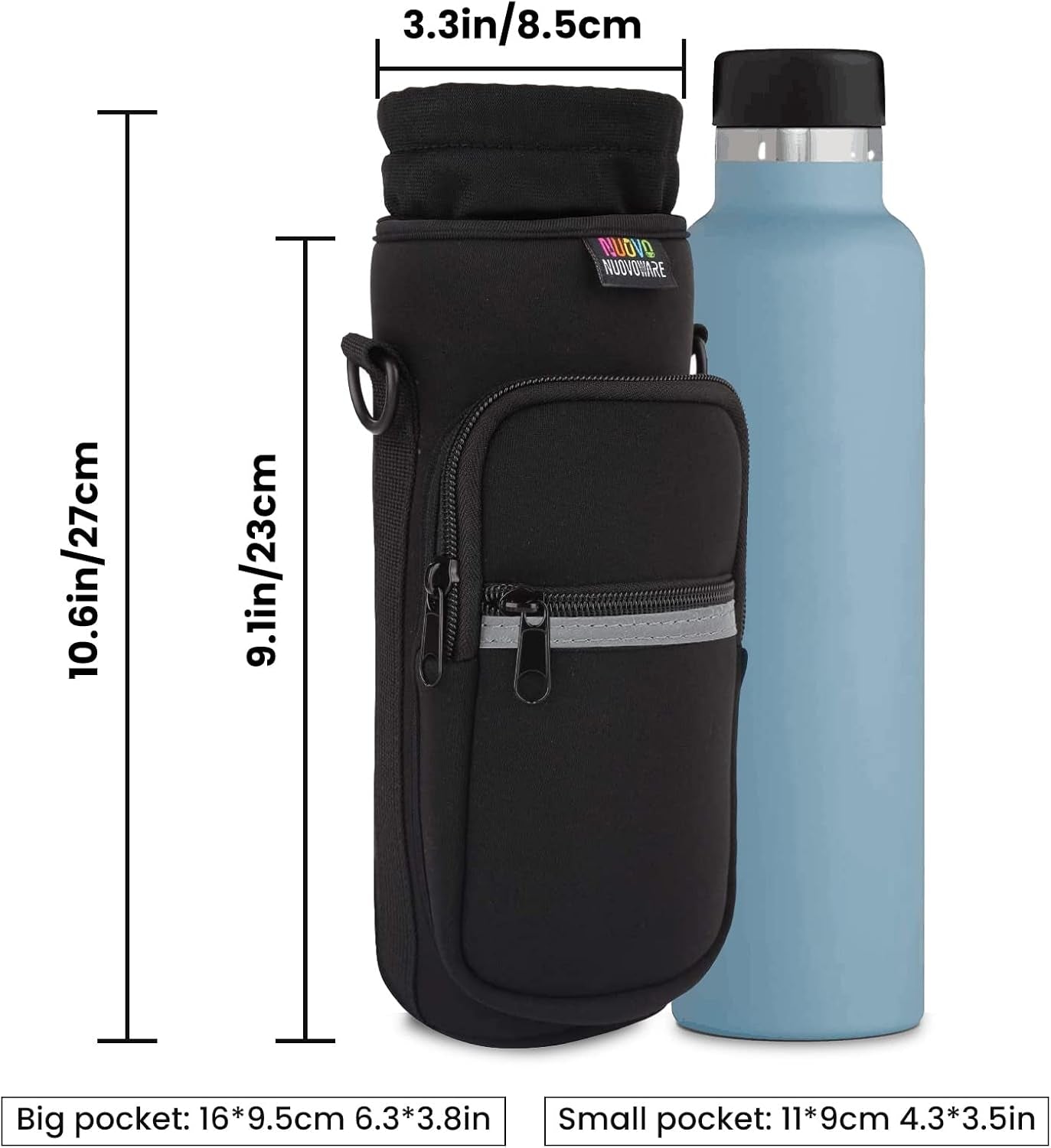  Portable Insulated Water Bottle Sling Holder Bag 500Ml/750Ml/1000Ml with Adjustable Shoulder Strap 