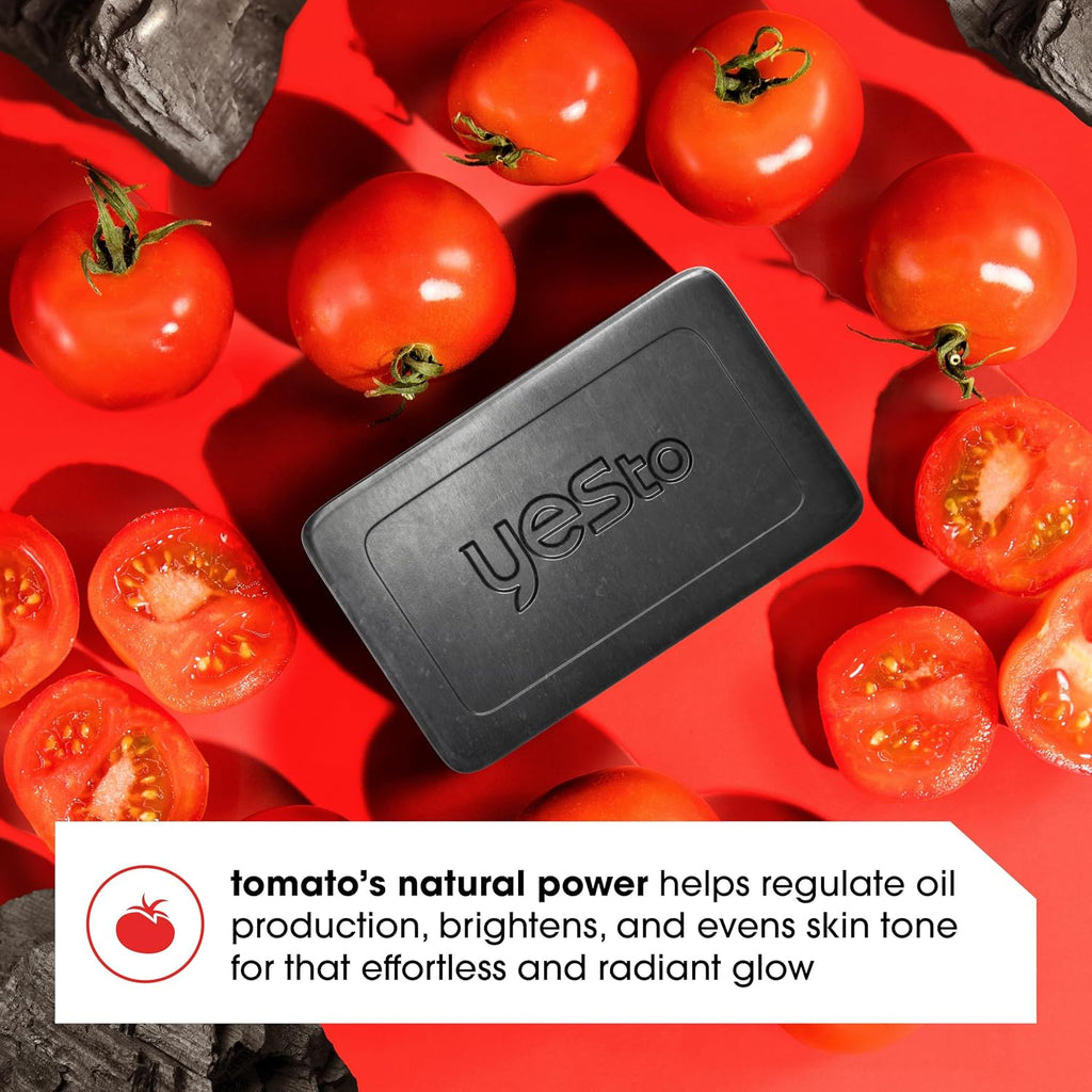 Tomatoes Charcoal Bar Soap with Tomato Extracts & Sunflower Seed Oil - Detoxifying Face & Body Soap for Men, Women, and Teens, 6 Oz - Paraben-Free