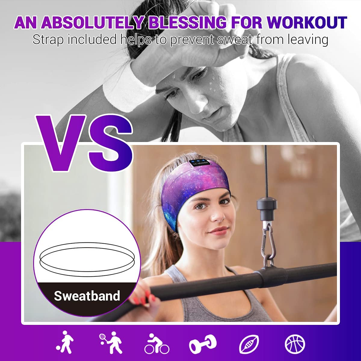  Bluetooth Headband Sleeping Wireless Headband Headphones with Thin HD Stereo Speakers Perfect for Side Sleepers, Sport, Yoga, Travel