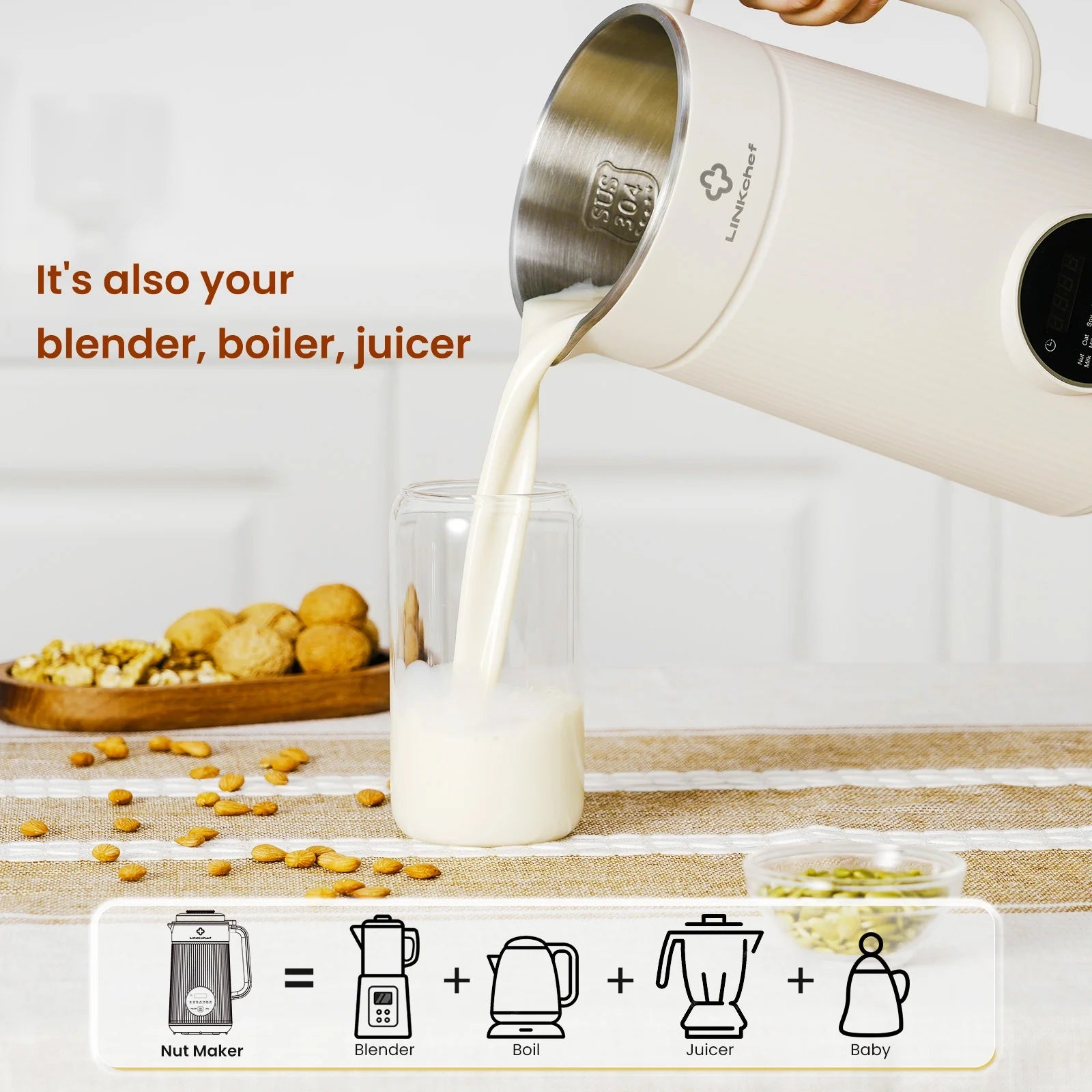 Nut Milk Maker 40 Oz Almond Oat Soy Milk Maker Blender with Self-Cleaning, Delay Start and Keep Warm
