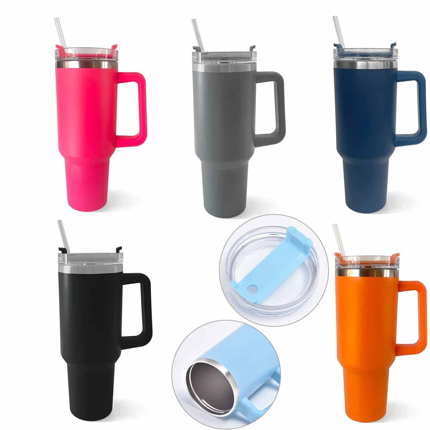 40Oz Tumbler with Handel and Straw Stainless Steel Vacuum Insulated Water Bottle