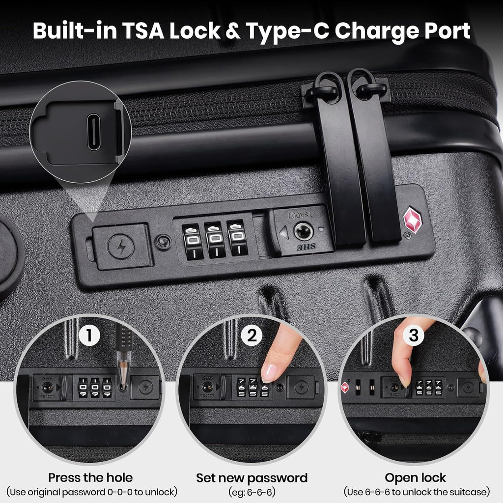 Carry on Luggage Suitcase with Vacuum Compression and Pump, 100% PC Hardshell Lightweight Travel Suitcase with TSA Lock & USB Charging Port 20Inch